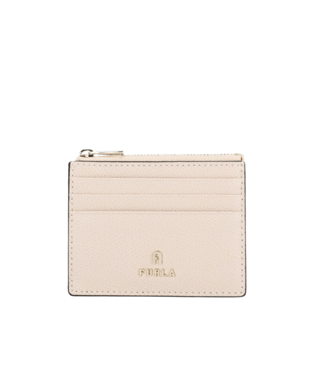 Shop Furla Camelia Logo Plaque Zip-up Small Card Holder In Nude