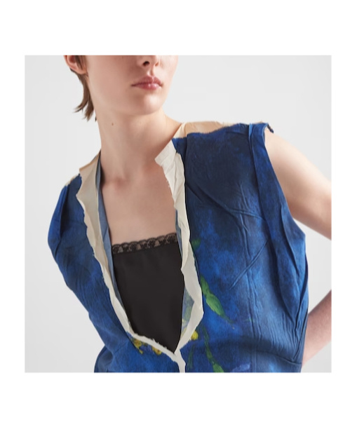 Prada Paper-based Printed Technical Fabric Dress In Blue