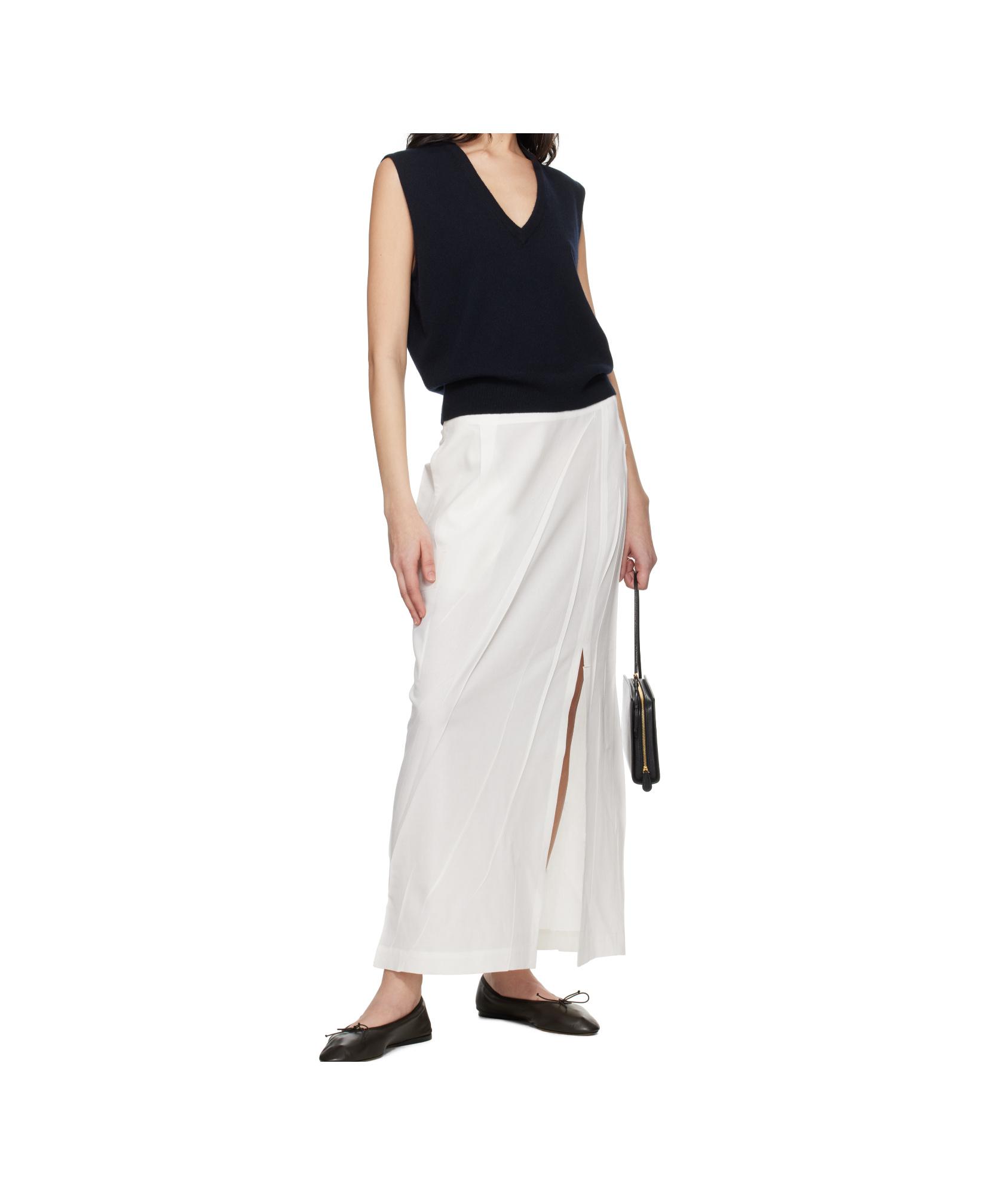 Issey Miyake White Pressed Form Midi Skirt In Washi White