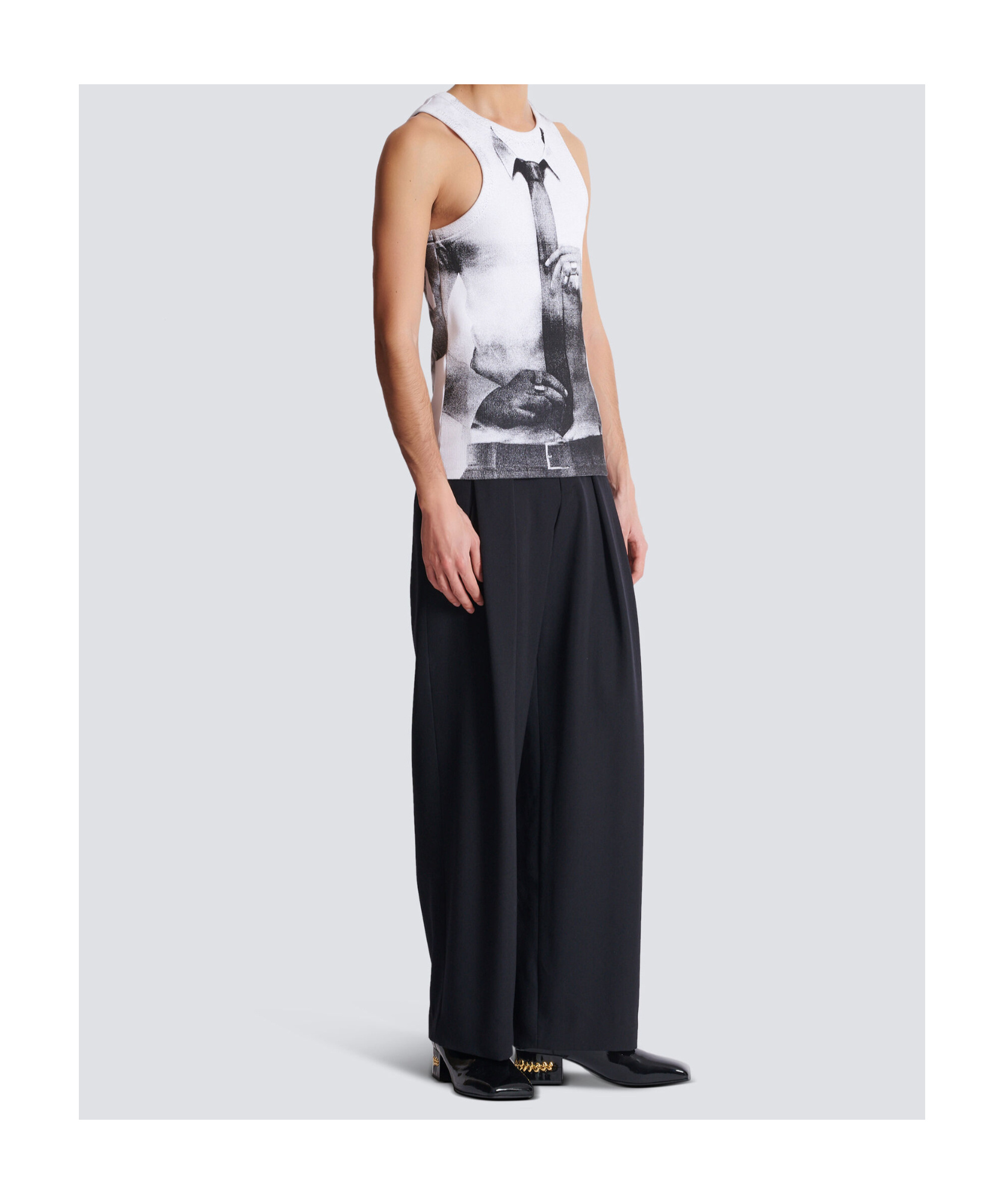 Balmain Tie Print Tank Top In White