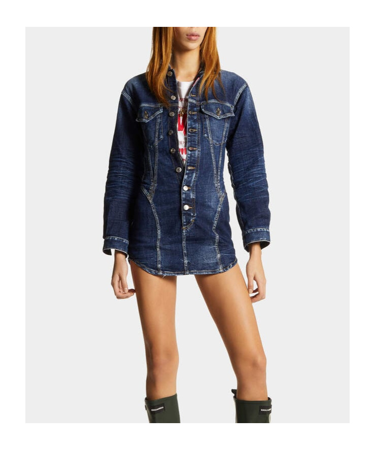 Dsquared2 Bustier Denim Long Sleeved Mini Dress In Blue