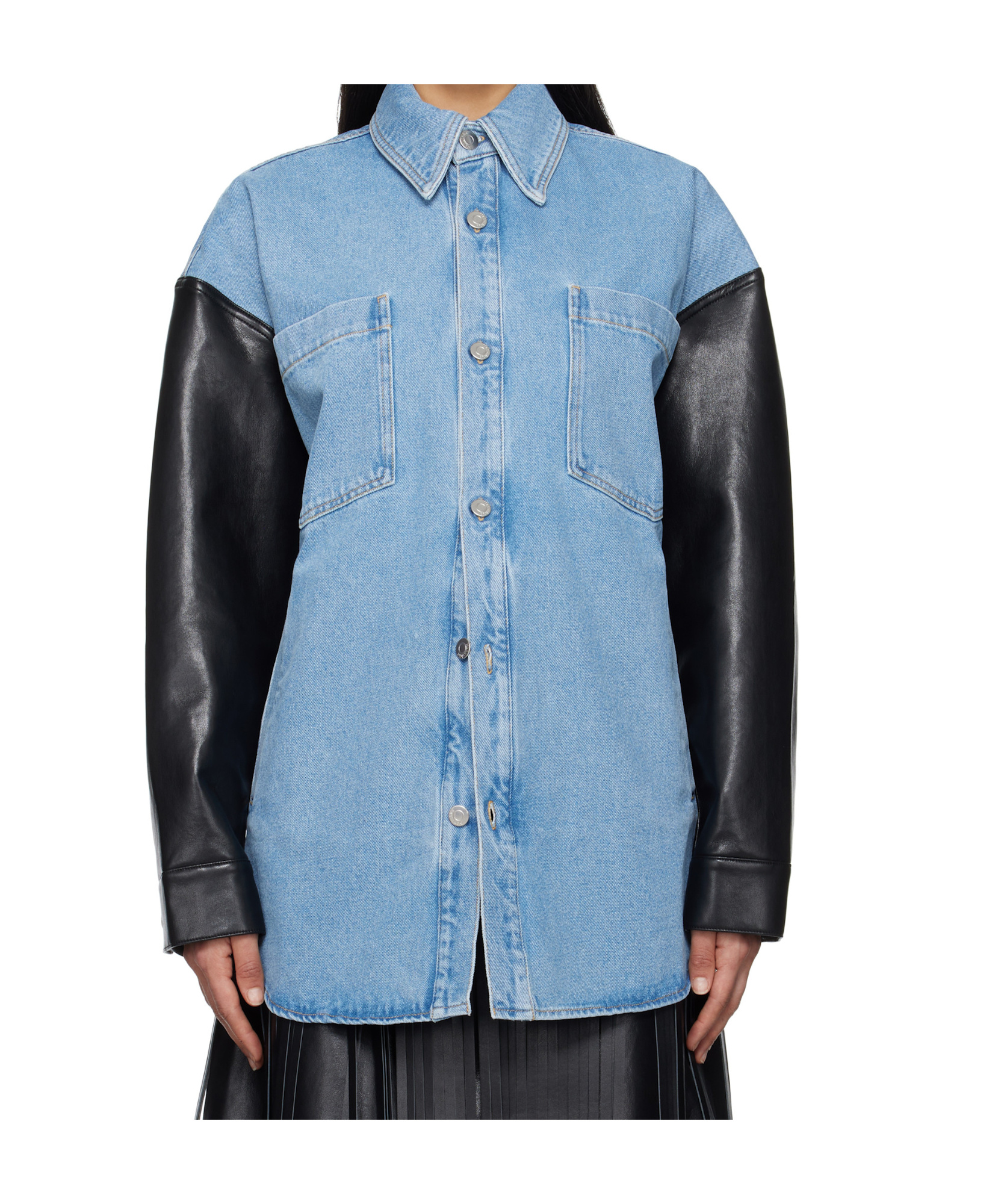 Nanushka Zinnie Shirt Jacket Mid Blue/black In Blue, Black