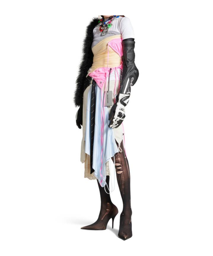 Balenciaga Women's Messy Patched Skirt In Multicolored In White