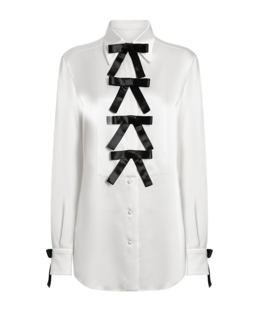 Dolce & Gabbana Silk Shirt With Bows And Long Sleeves In White