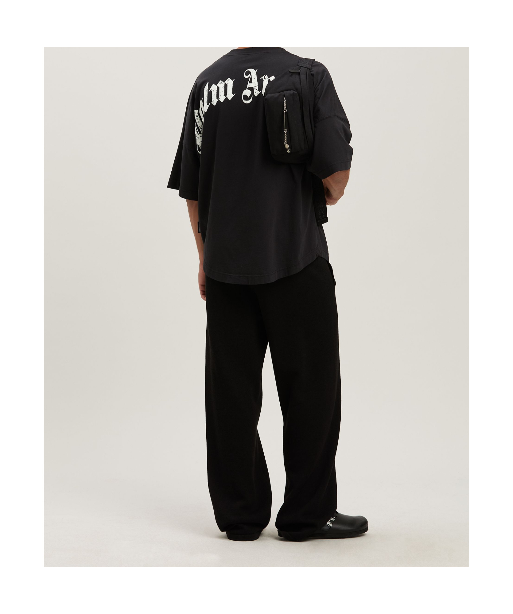 Palm Angels "back Curved Logo Oversized" Short Sleeves T-shirt Clothing In Black