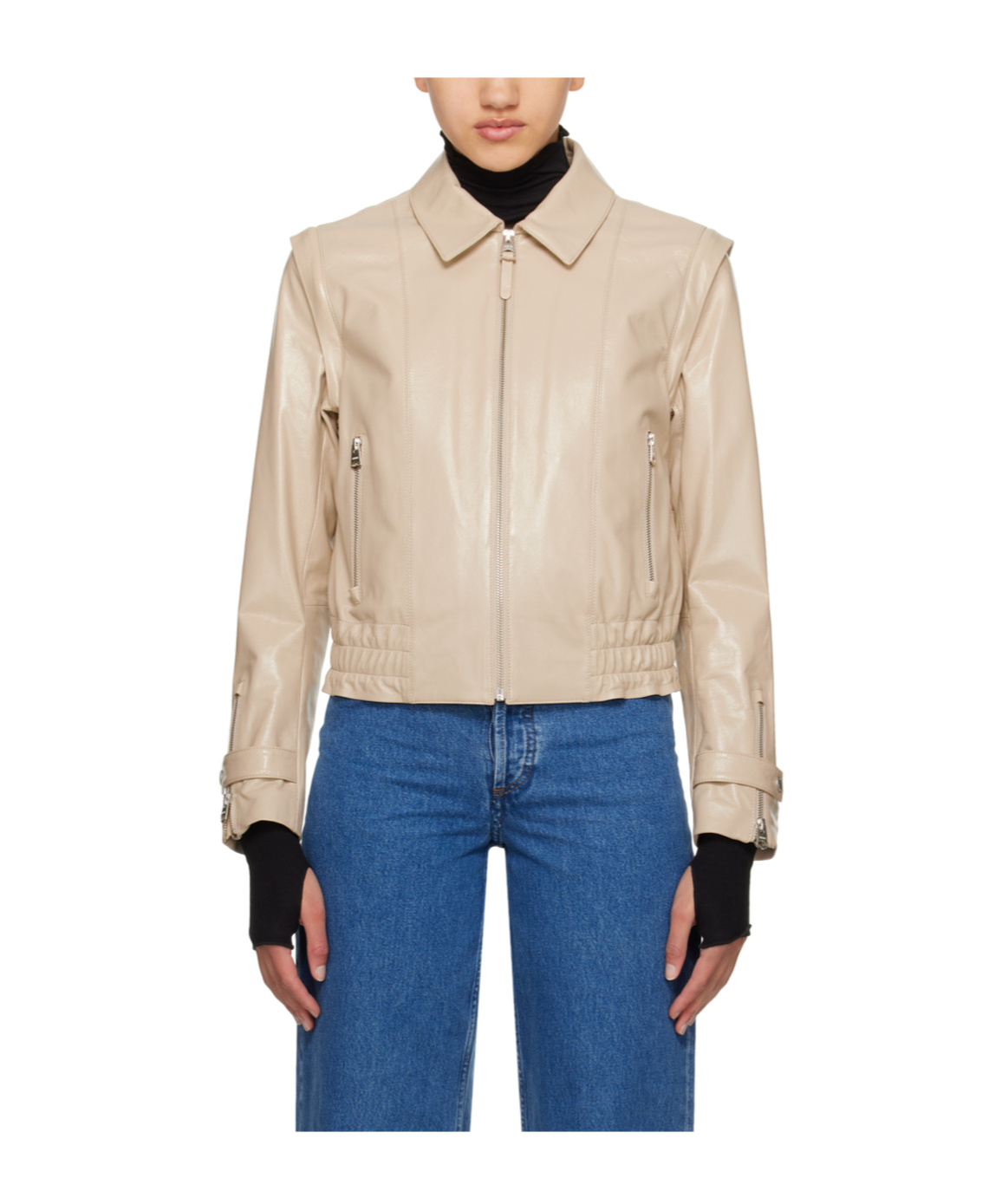 Mackage Beige Amoree Leather Jacket In Nude