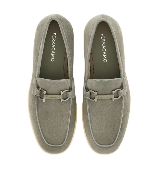 Ferragamo Casual Loafer With Gancini Ornament In Gray