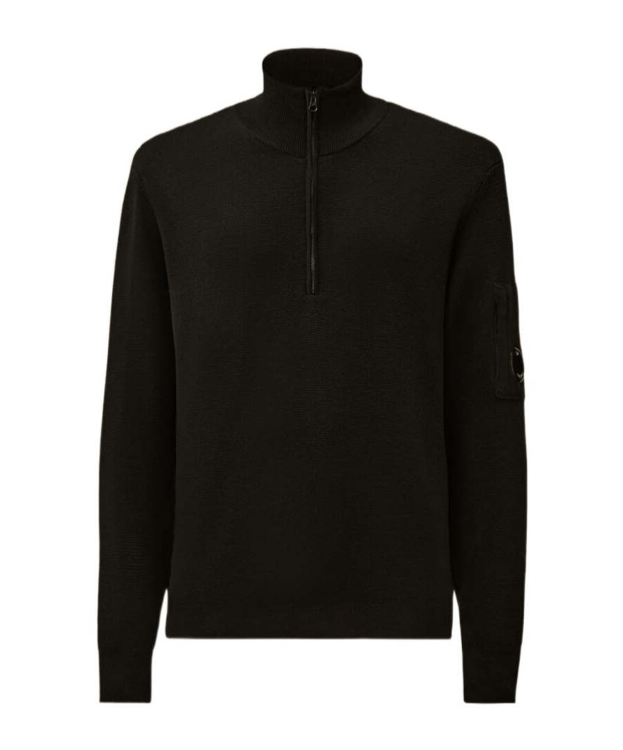 C.p. Company Re-wool Half Zip Lens Sweater In Black