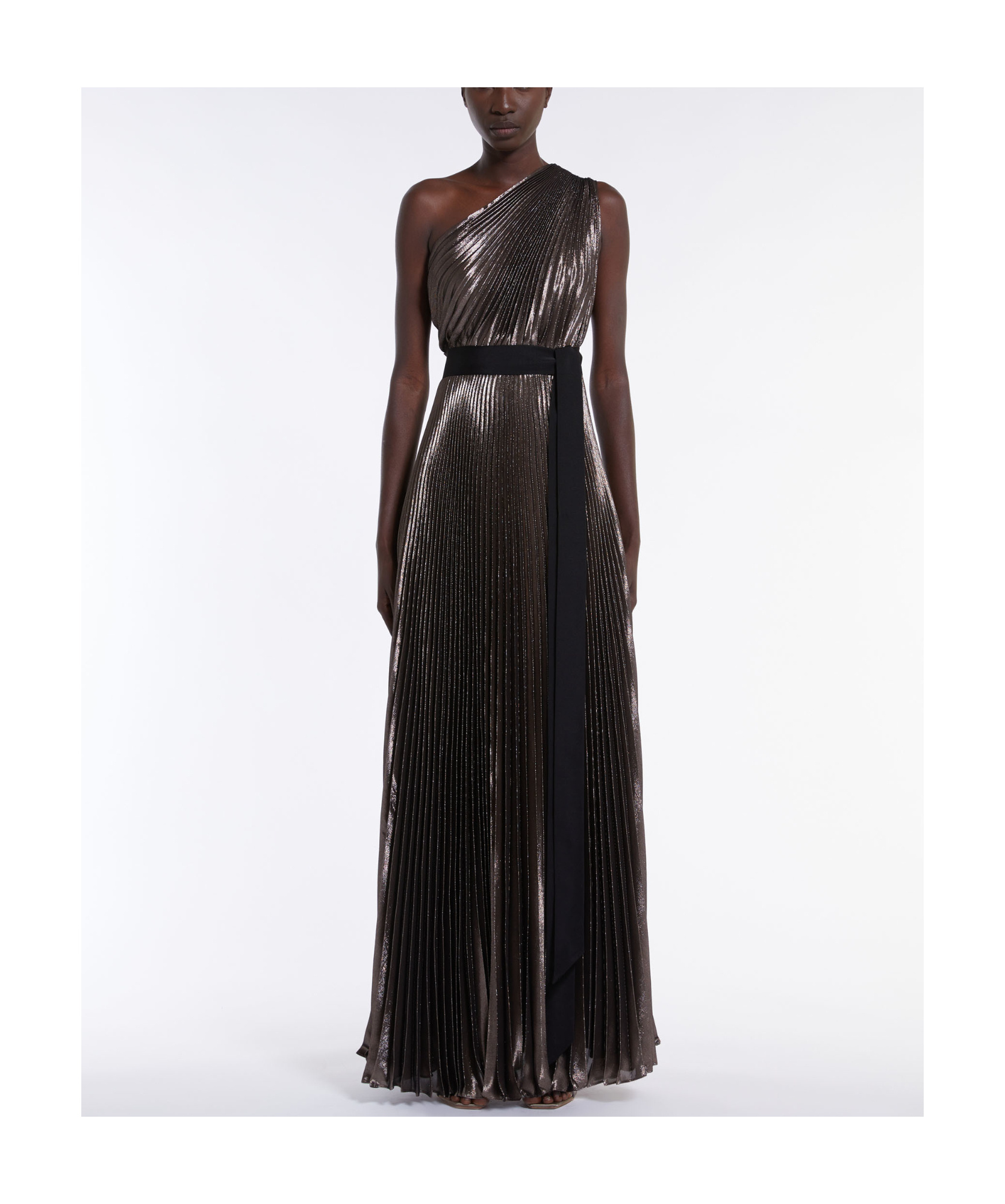 Max Mara Franz One-shoulder Pleated Belted Dress In Black
