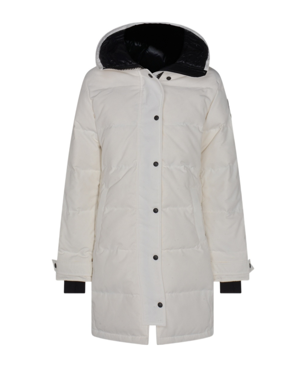 Canada Goose Hooded Long Quilted Jacket With Adjustable Cuffs In White