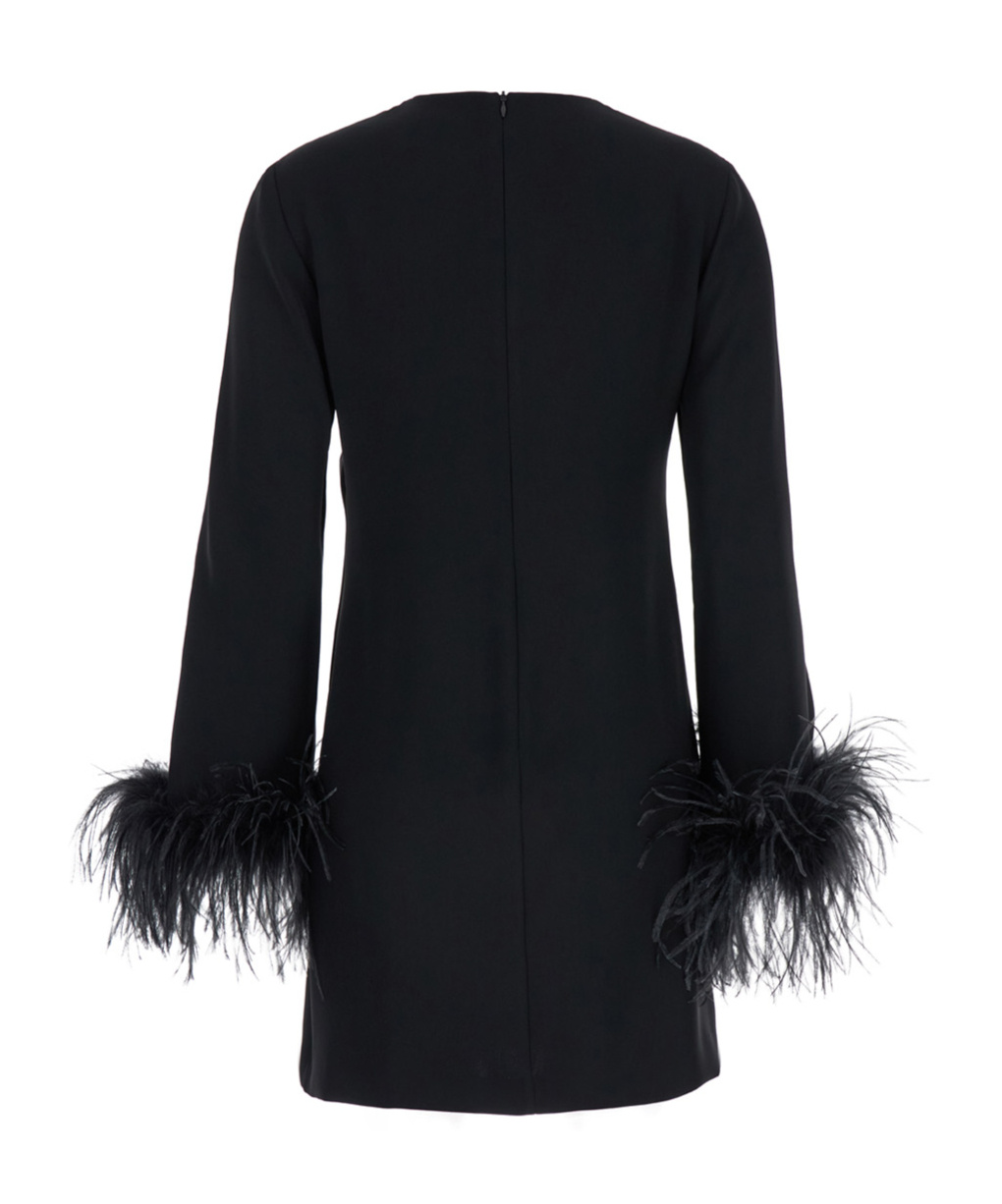 P.a.r.o.s.h Parosh Feather Trim Mini Dress With Elegant Silhouette And Keyhole Detail In Black