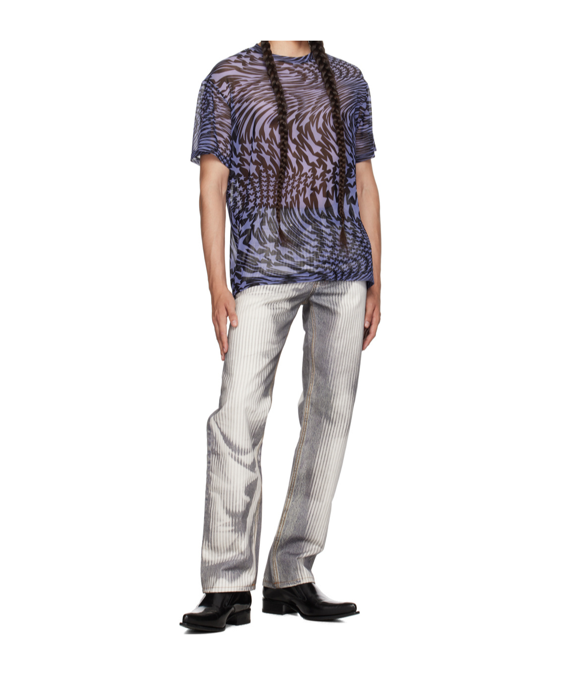 Mugler Round-neck Printed T-shirt In Blue