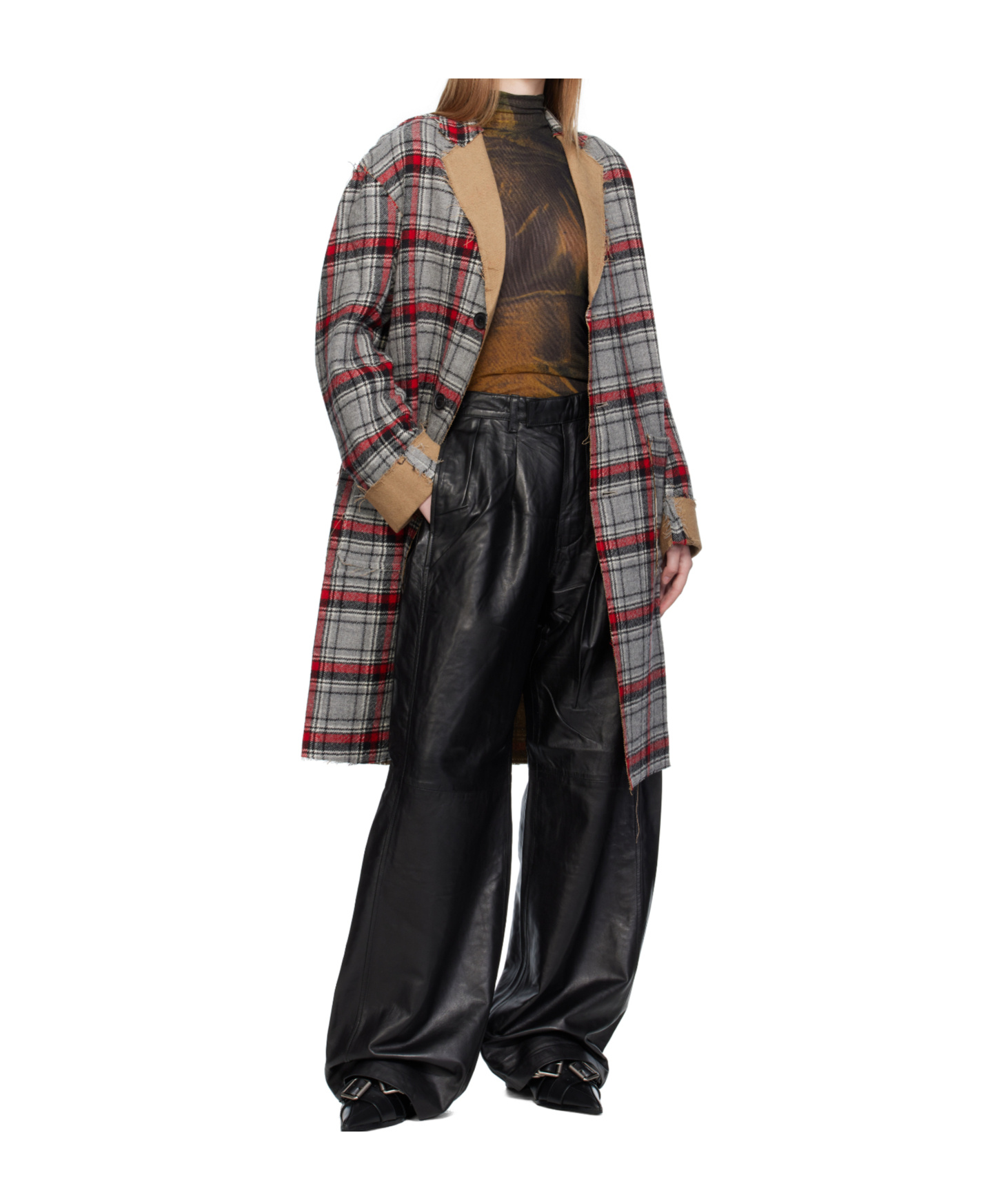 R13 Pleated Wide Leg Leather Trousers In Black