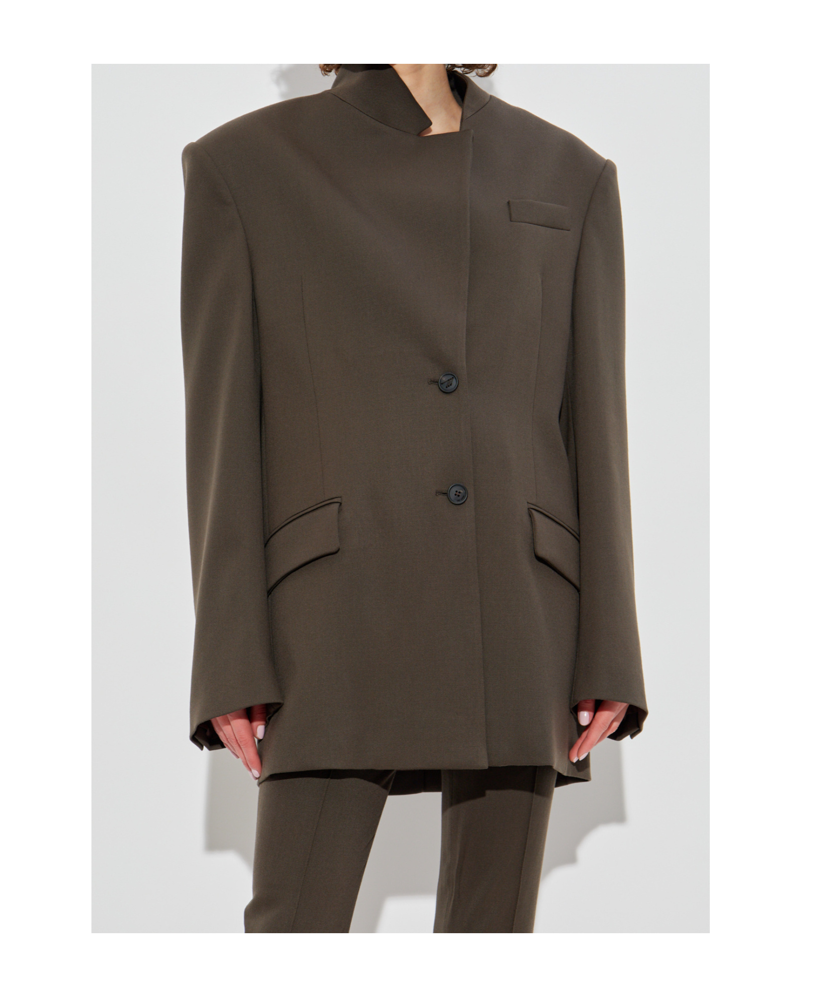 Attico Single-breasted Virgin Wool Blazer In Brown