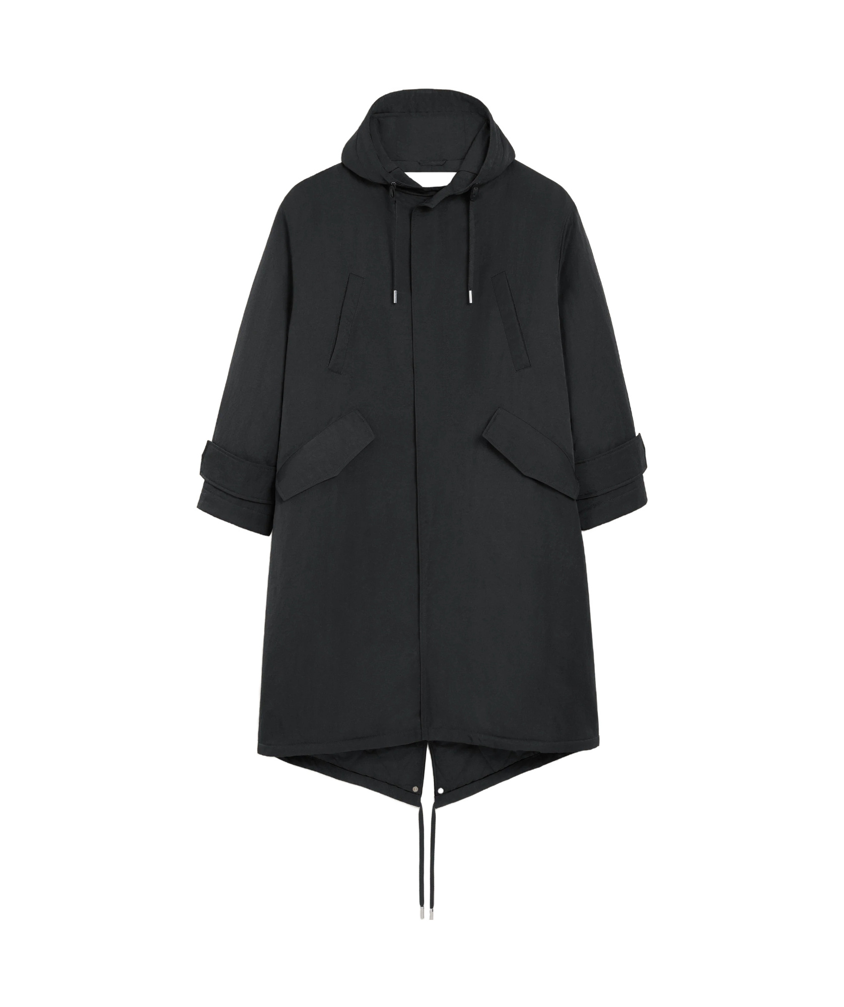 Ami Alexandre Mattiussi Long Grey Polyamide Jacket With Adjustable Hood And Flap Pockets In Black