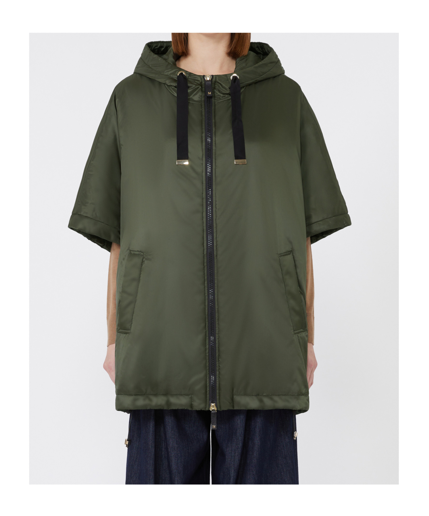 Max Mara Padded Cape With Hood In Water-repellent Canvas In Green