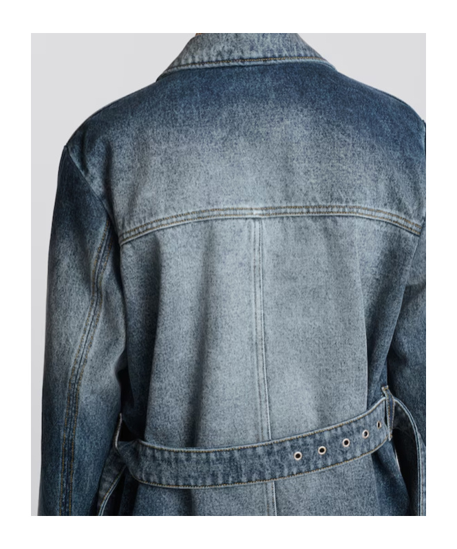 Dior Long Button Denim Coat In Blue