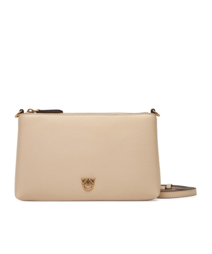 Pinko Flat Horizontal Top Zipped Clutch Bag In Nude