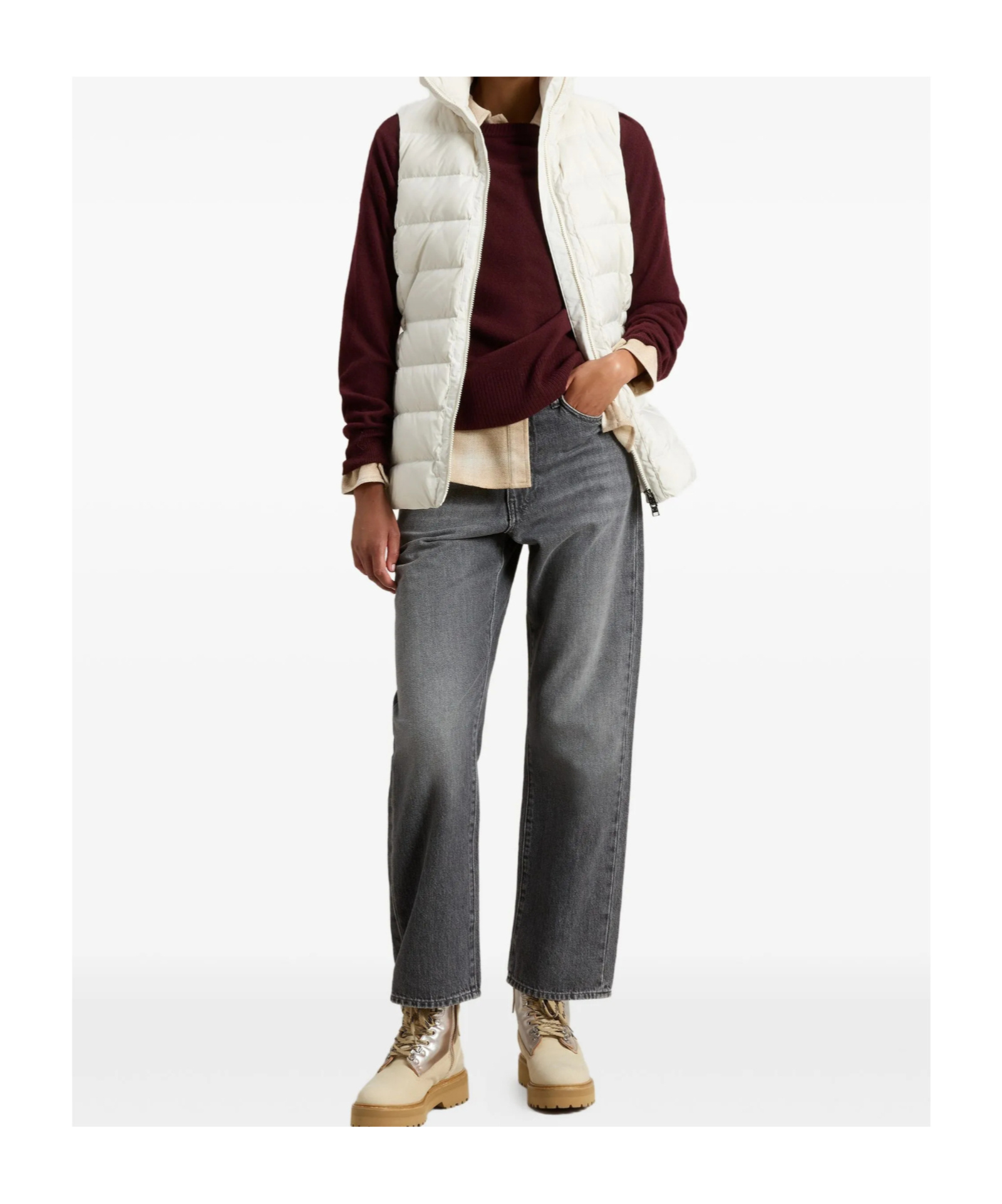 Woolrich Microfiber Padded Vest High Collar In White