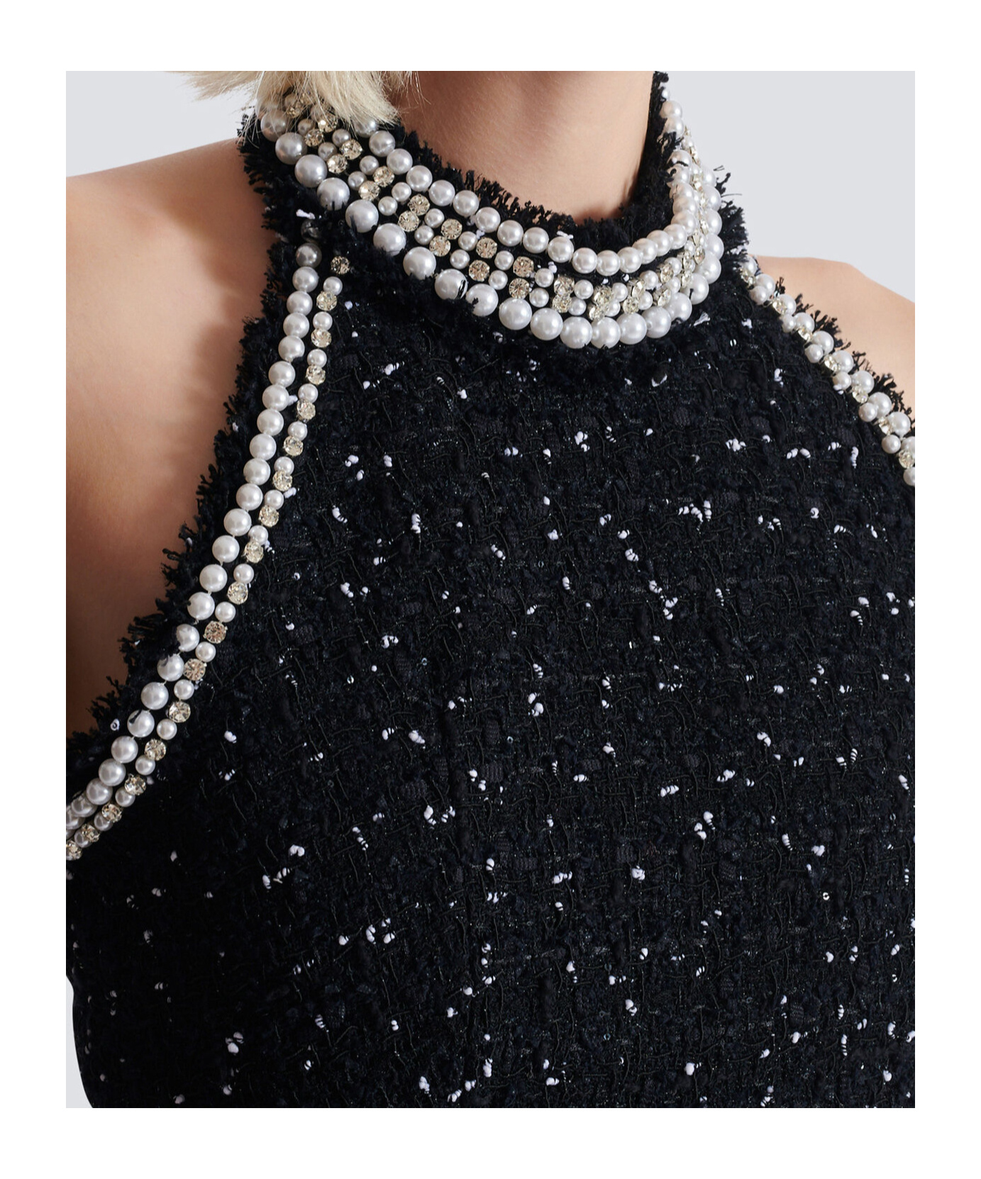 Balmain Halterneck Tweed Cropped Top In Black