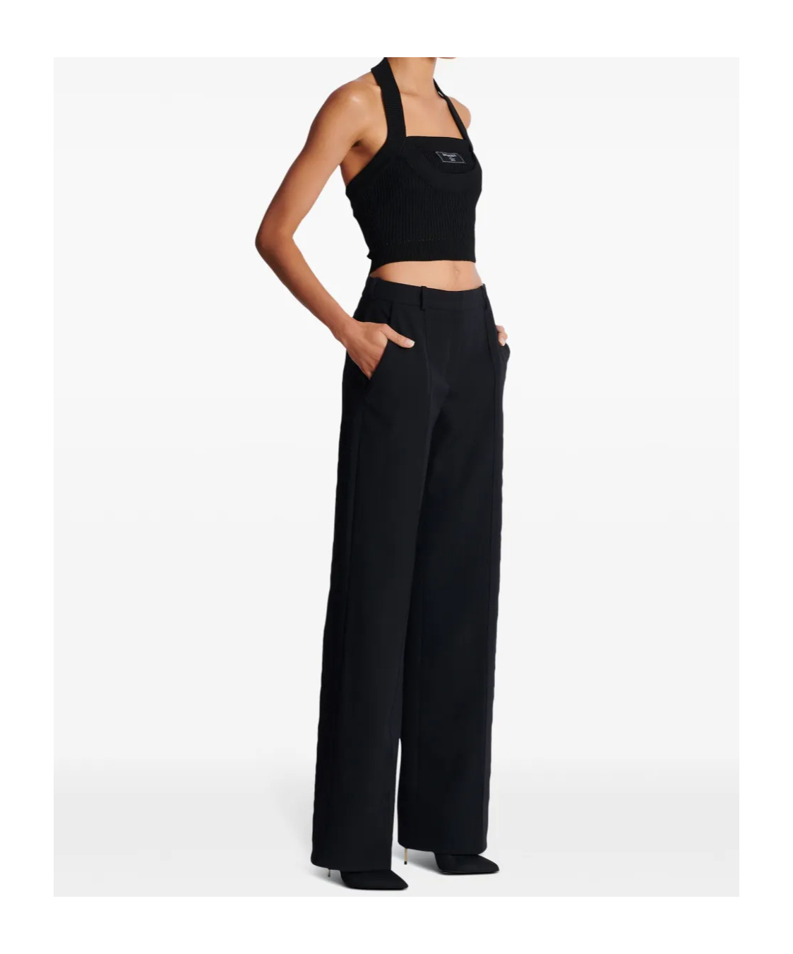 Balmain Wool Trousers With Front Pleats And Wide Leg In Black