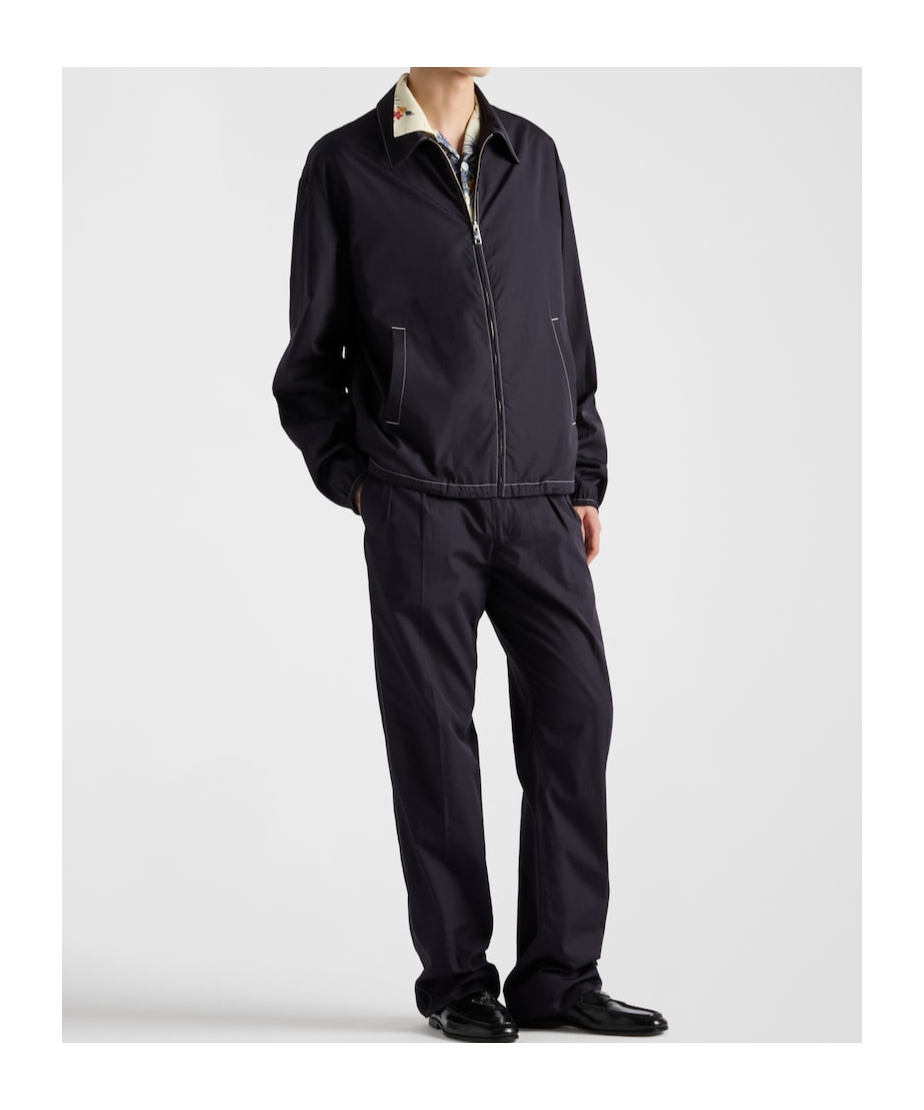 Prada Cotton Blouson With Contrasting Stitching In Blue