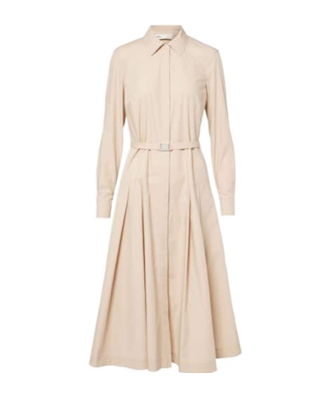 Tory Burch Pleated Cotton-blend Shirt Dress In Nude