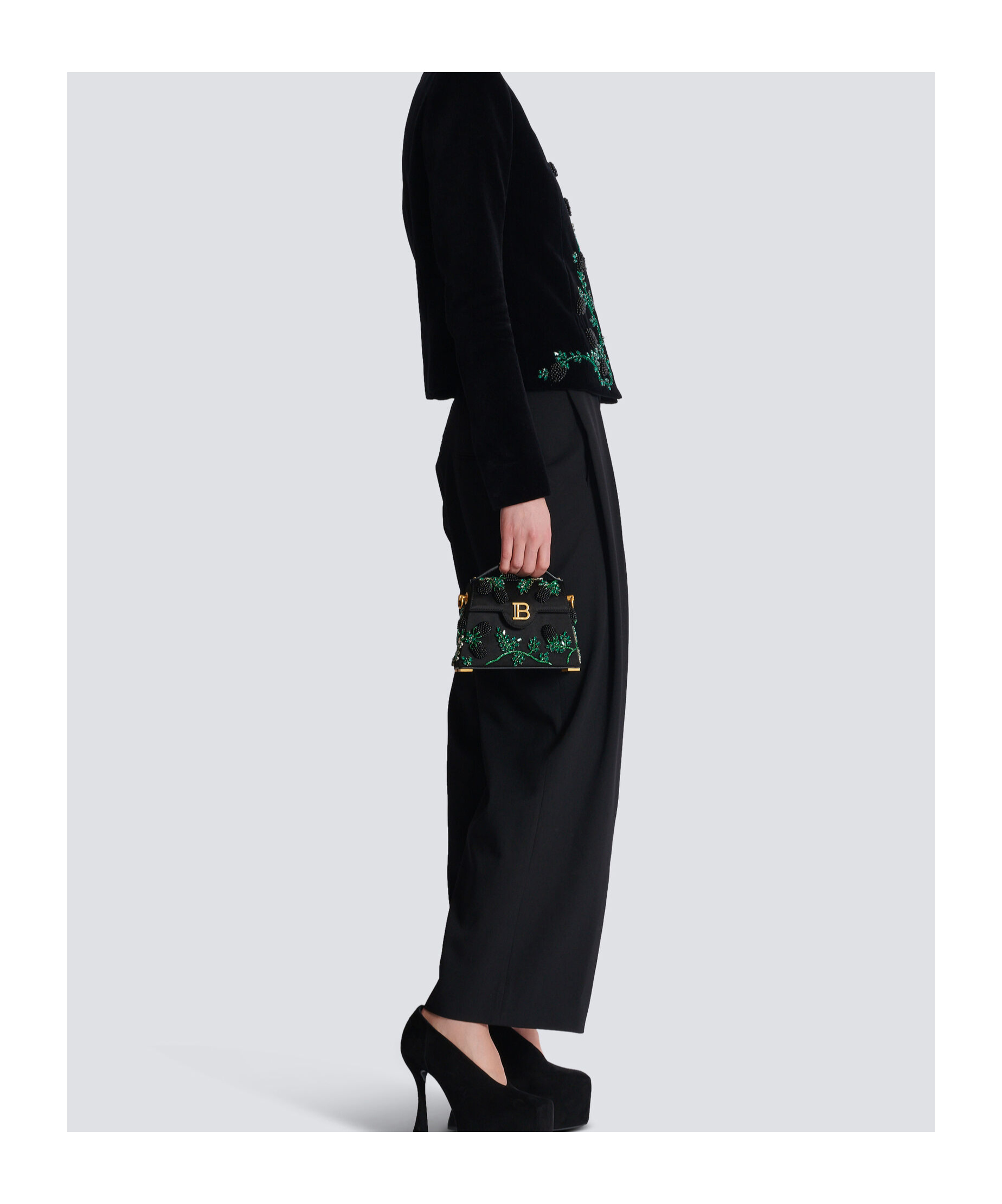 Shop Balmain Small B-buzz Dynasty Bag In Blackberry-embroidered Satin