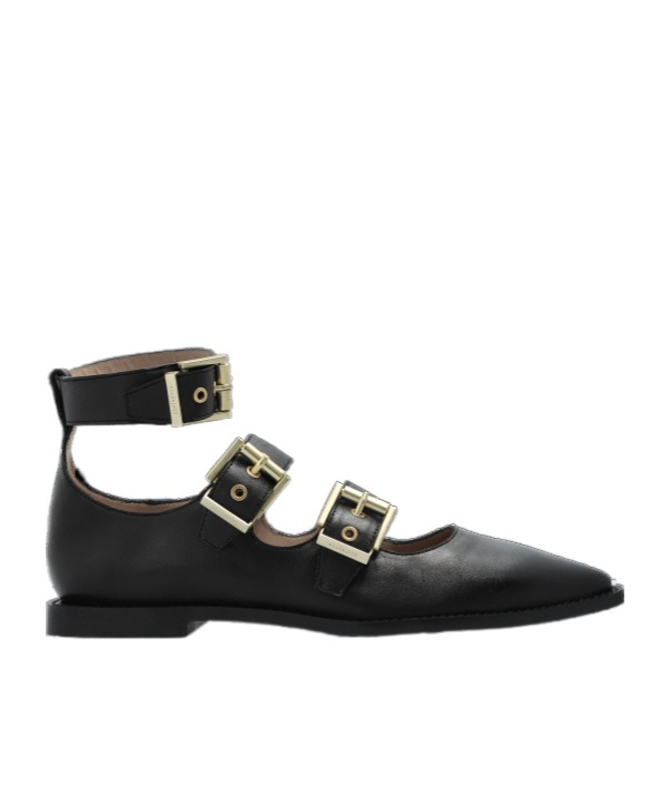 Allsaints Buckle Detail Flat Shoes In Black
