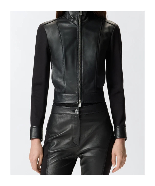 Pinko Long-sleeved Motorcycle Jacket In Black