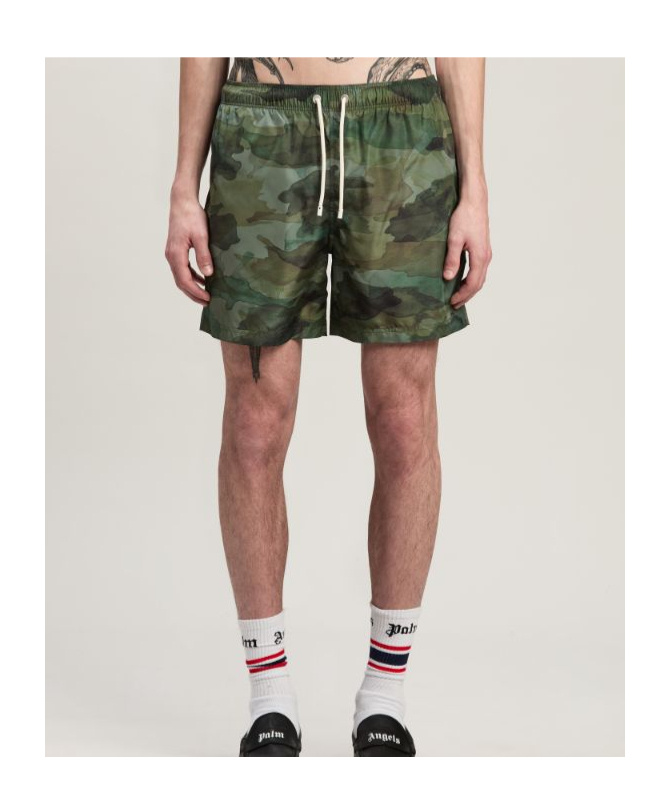 Palm Angels Camouflage Printed Swimming Trunks In Green
