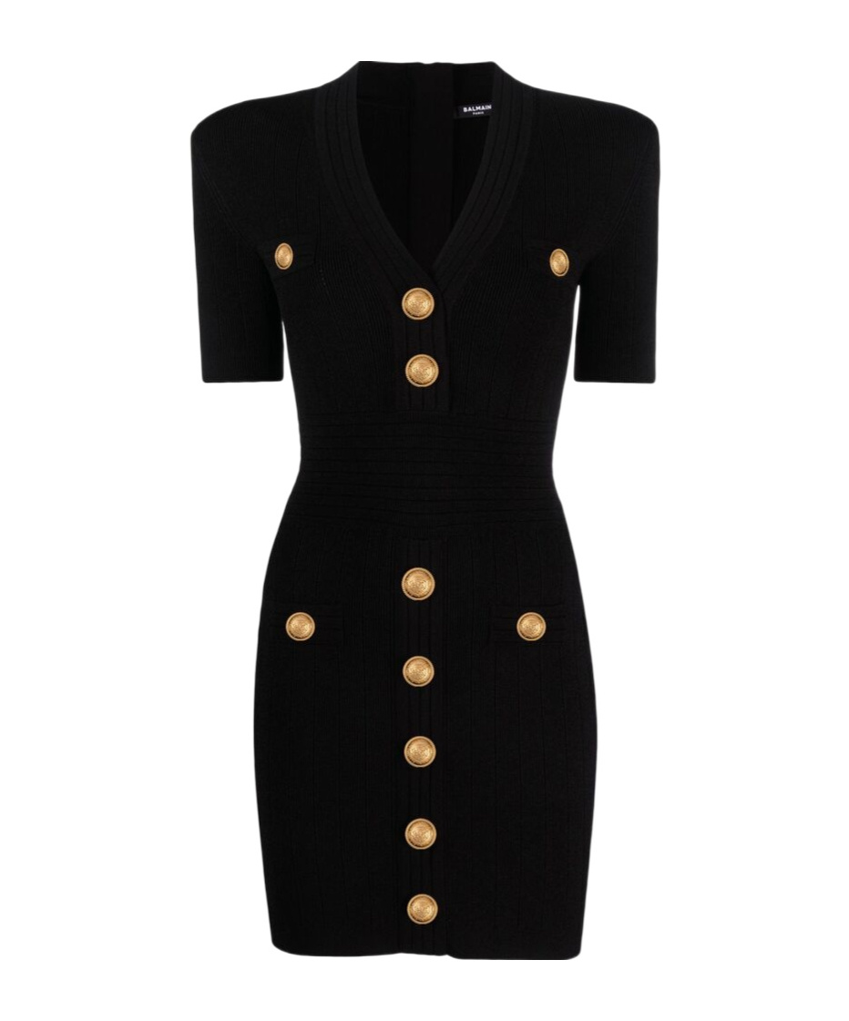 Shop Balmain Knitted Mini Dress In Black