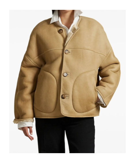Ralph Lauren Long-sleeved Leather Jacket In Brown