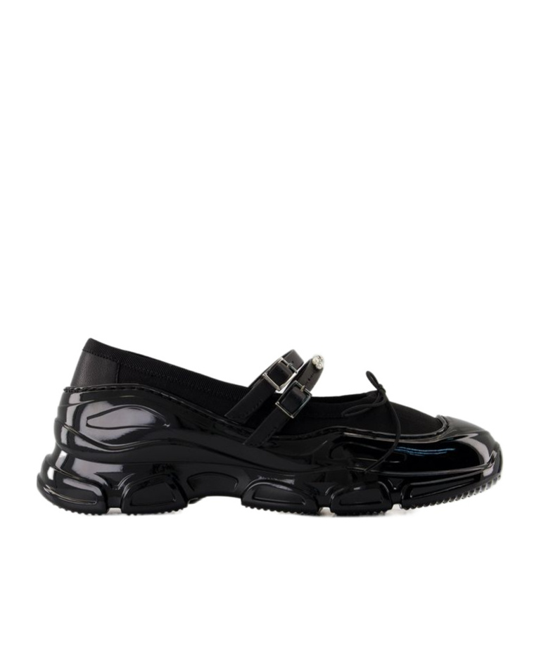 Simone Rocha Crystal Buckle Tracker Leather-trimmed Shoes In Black