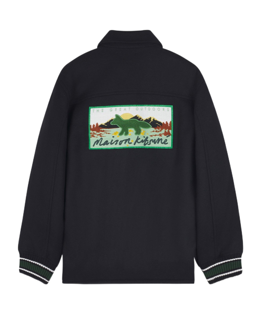 Maison Kitsuné Mountain Fox Patch Wool Varsity Jacket In Black