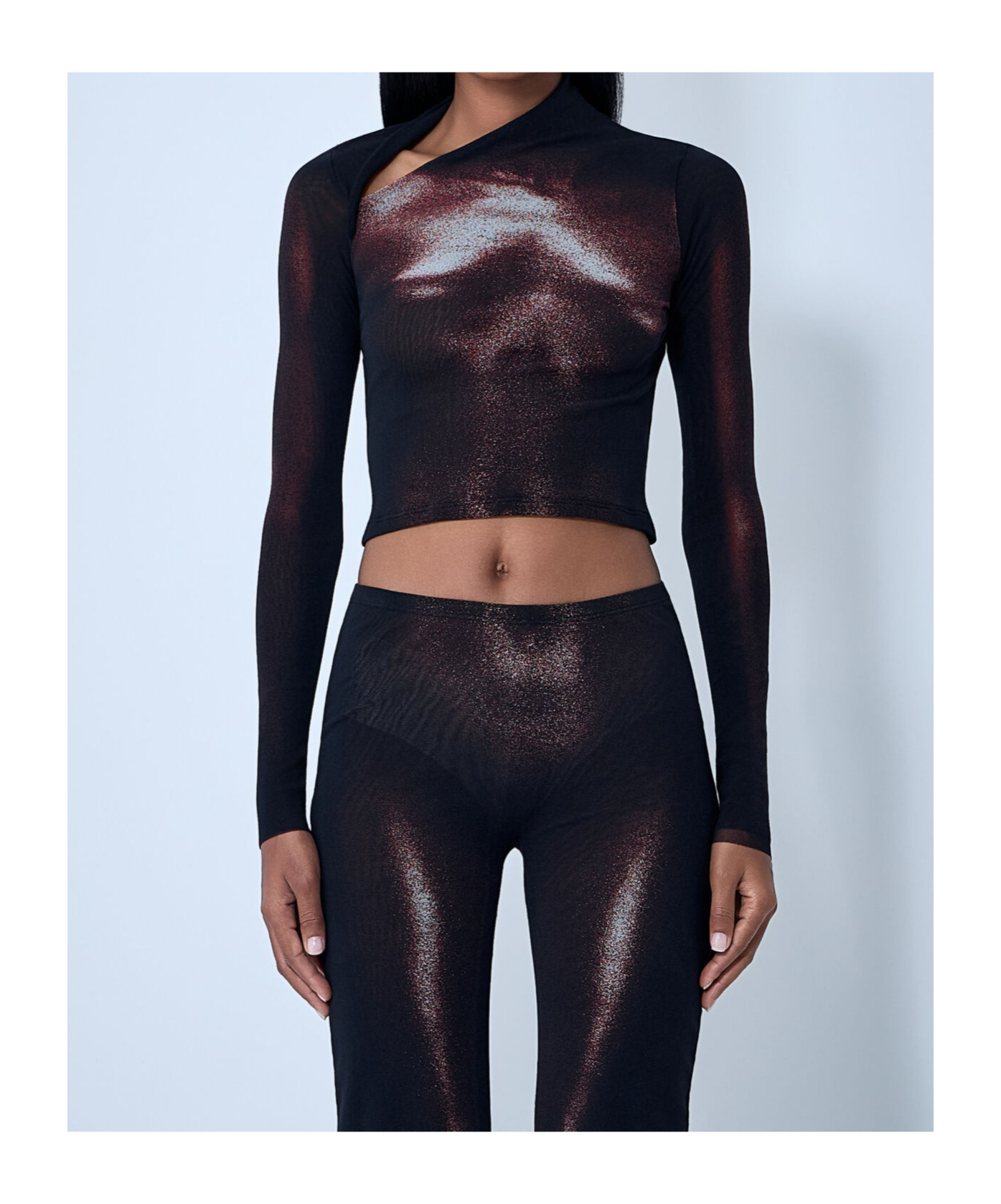 Jean Paul Gaultier Body Dust Crop Top Woman Black And Silver In Multi