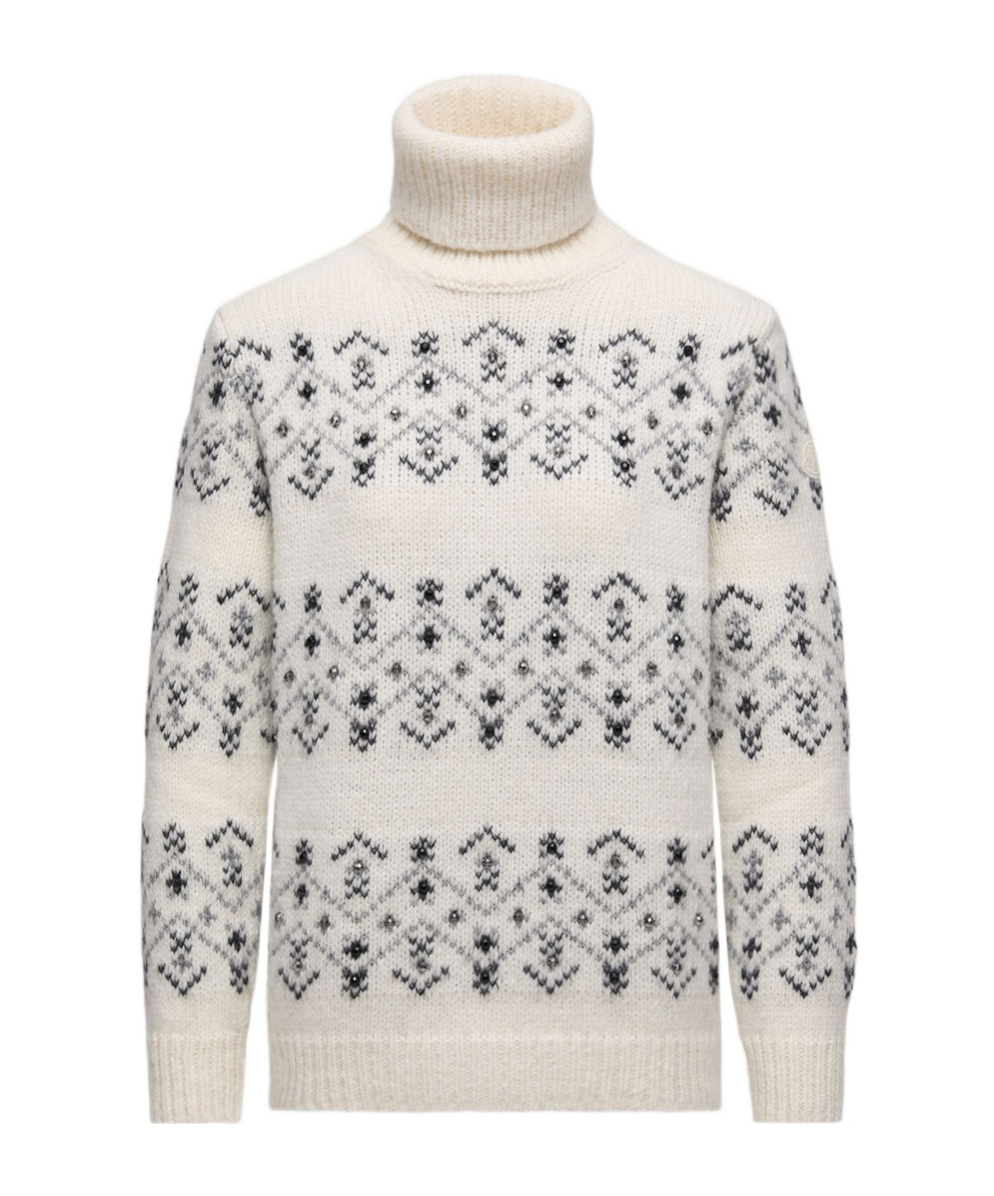 Moncler Crystal-embroidered Alpaca  Wool Blend Turtleneck Sweater In White