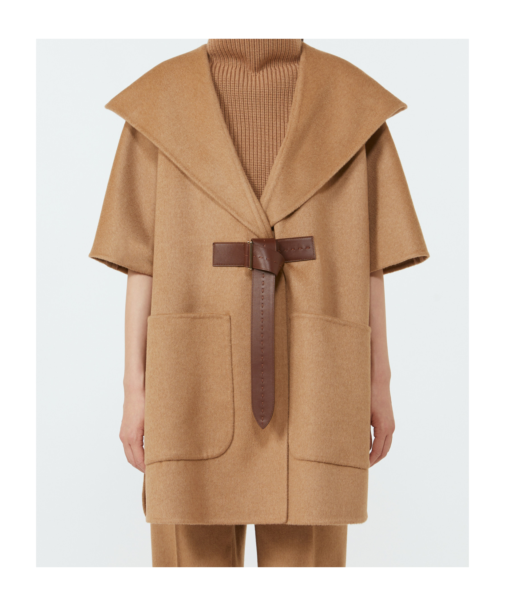 Max Mara Camel Hair Belted Cape In Brown