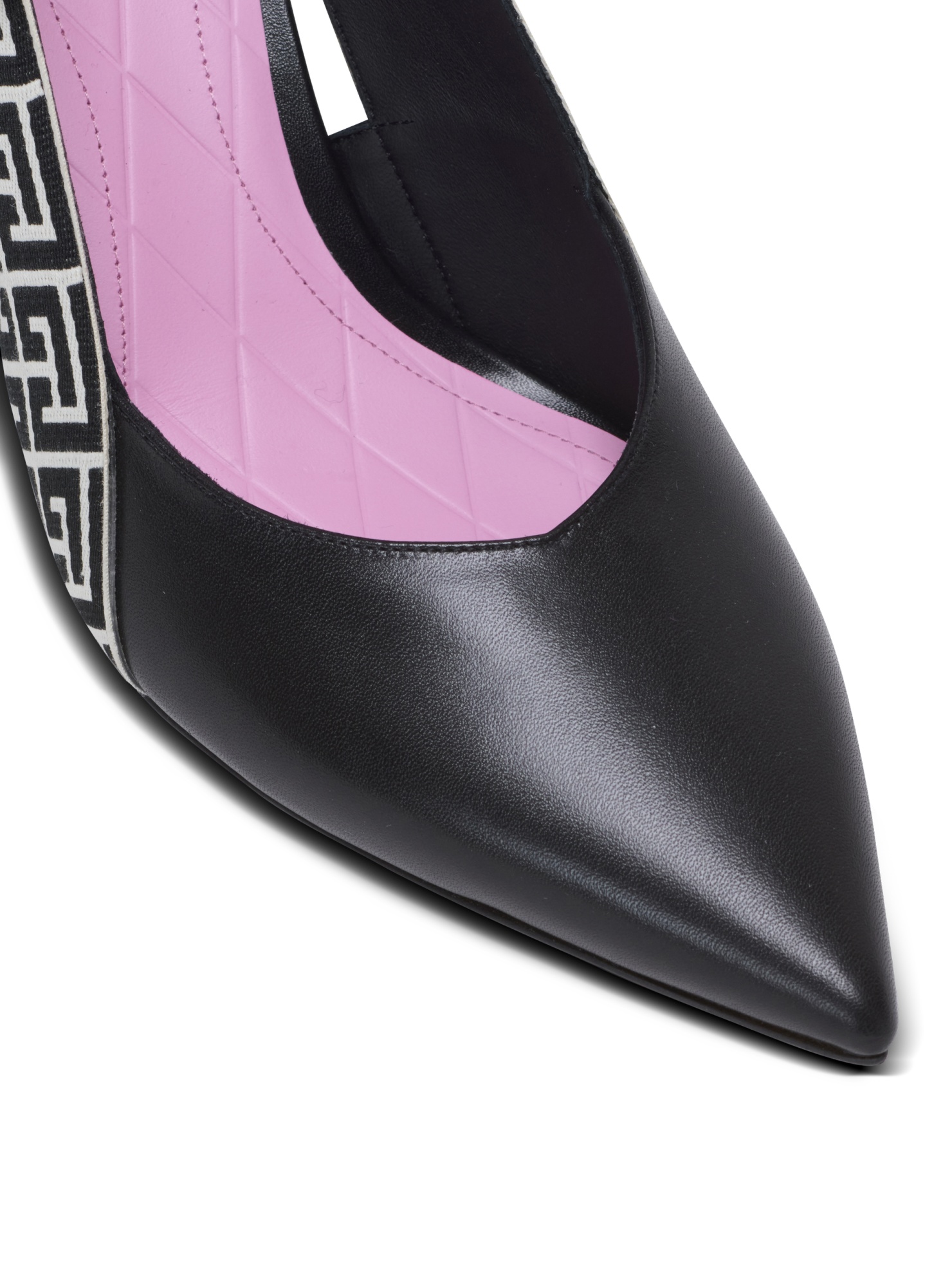 Balmain Ruby Stiletto Slingbacks In Calfskin And Pb Labyrinth Canvas In Black