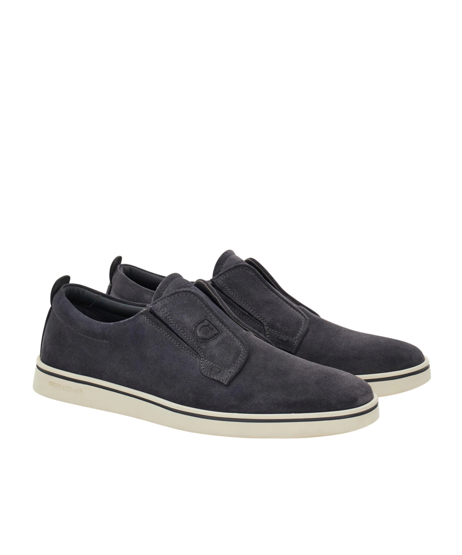 Ferragamo Navy Blue Laceless Sneakers In Blue