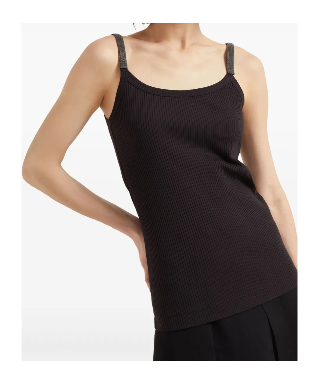 Brunello Cucinelli Stretch-cotton Precious Strap Tank Top In Black