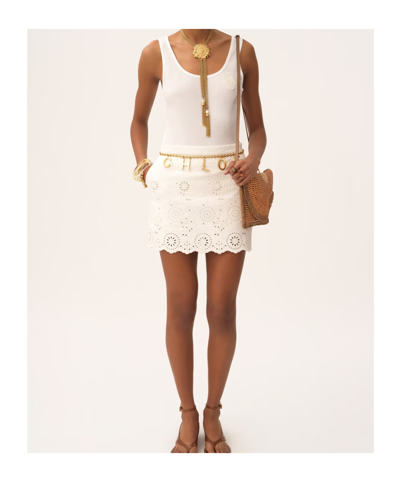 Chloé Scalloped Mini Skirt In A Cotton Mix In White
