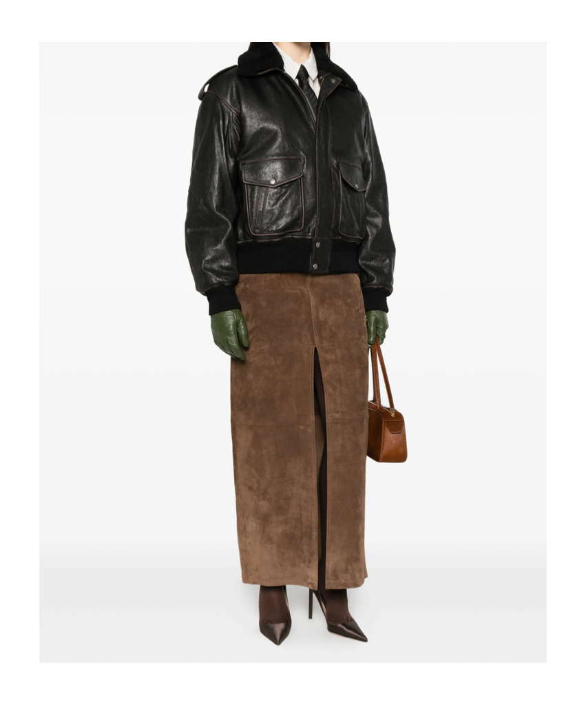 Saint Laurent Leather Bomber Jacket In Black
