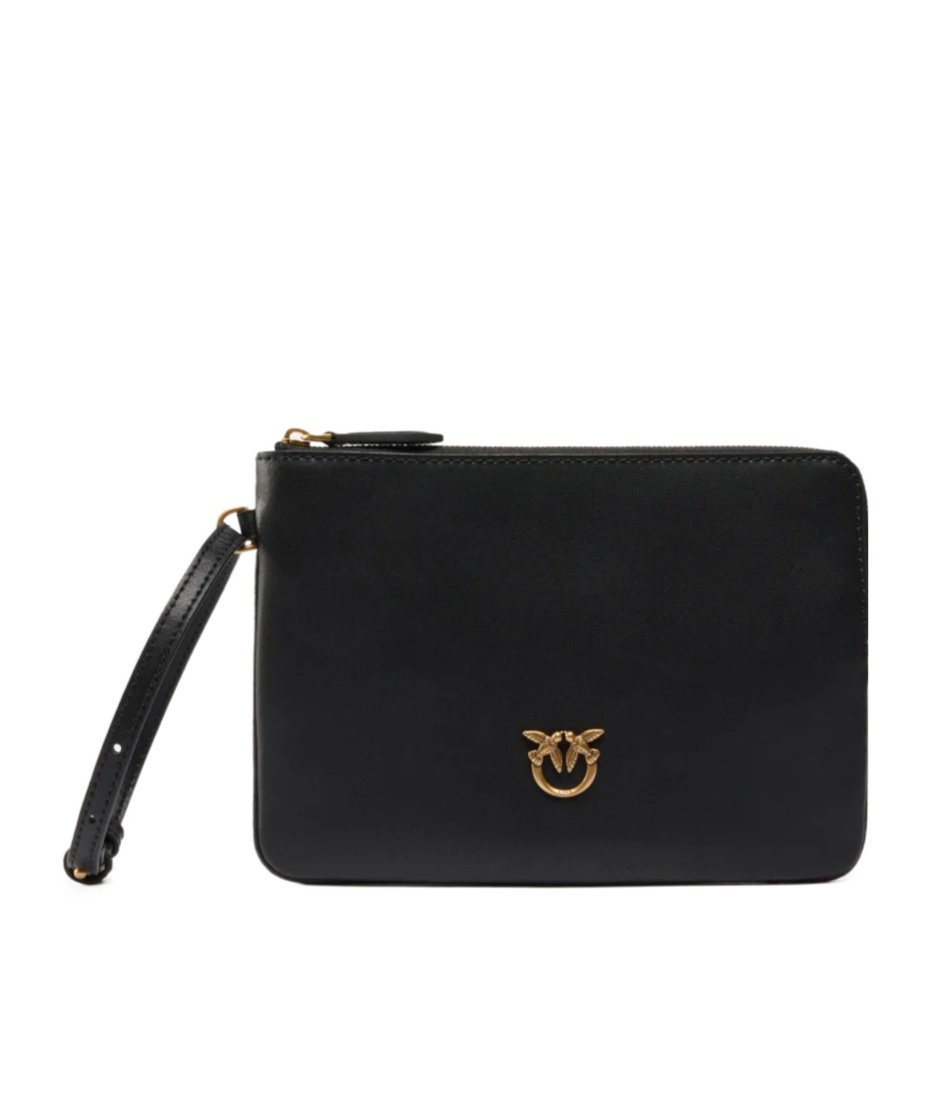 Pinko Square Leather Wrist Clutch Bag With Bird Logo