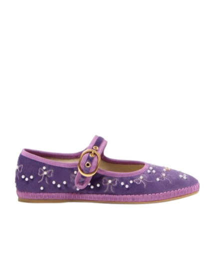 Valentino Endouce Sequined Velvet Mary Jane Flats In Purple
