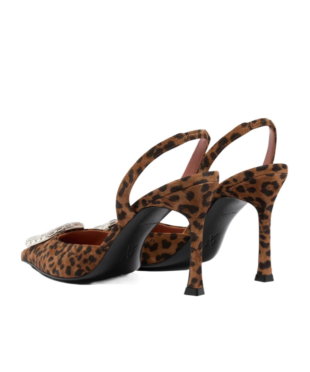 Amina Muaddi Camelia Sling 90 Leopard Printed Suede In Multi