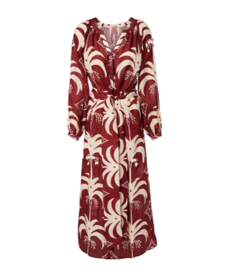 Johanna Ortiz Printed Linen Maxi Dress In Red