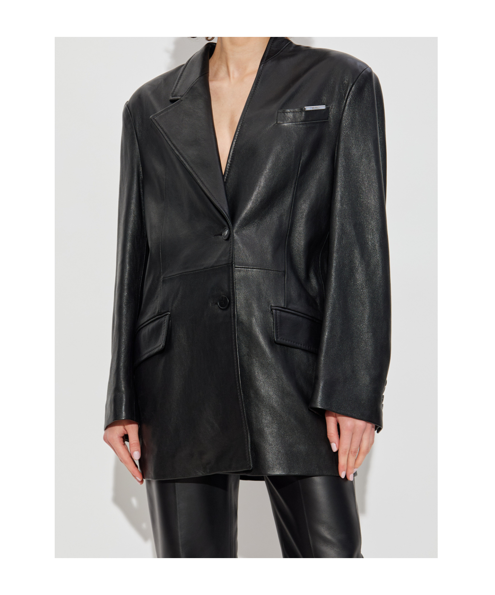 Attico Tailored Black Lambskin Blazer With Notched Lapels In Black