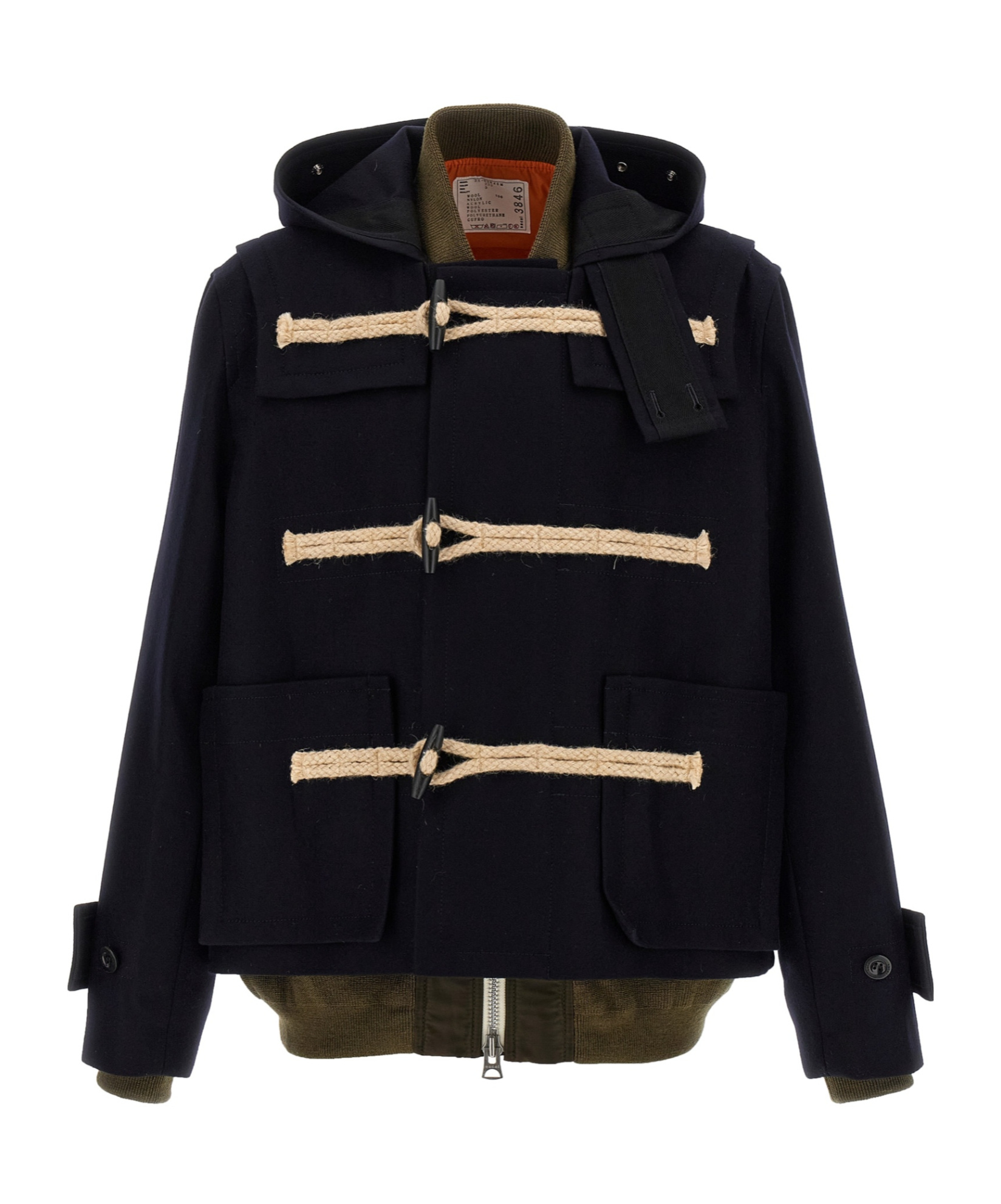 Sacai Hooded Toggle-fastening Coat In Blue