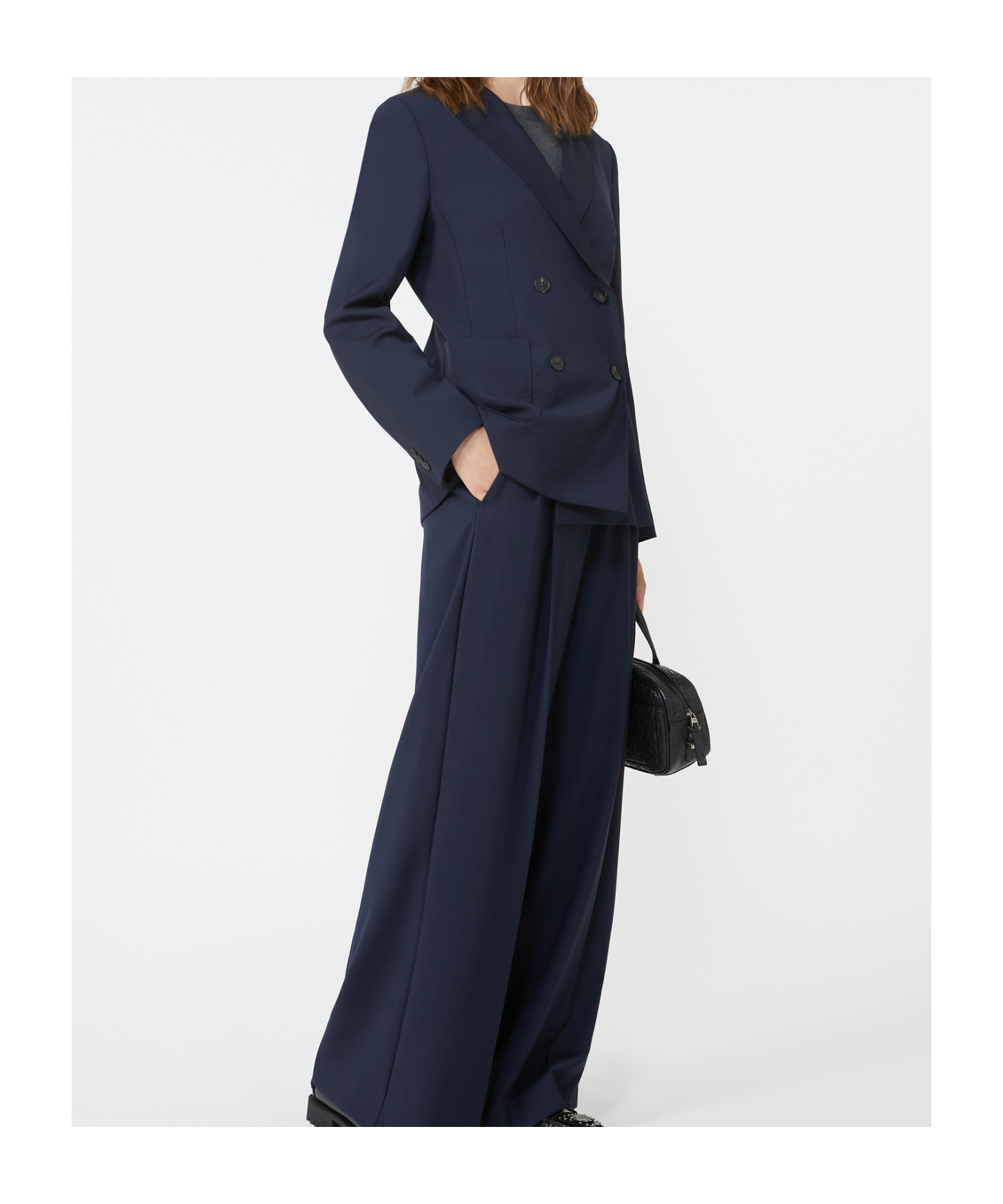 Weekend Max Mara Blazer De Tela De Lana Con Cierre Cruzado De Doble Botón In Blue
